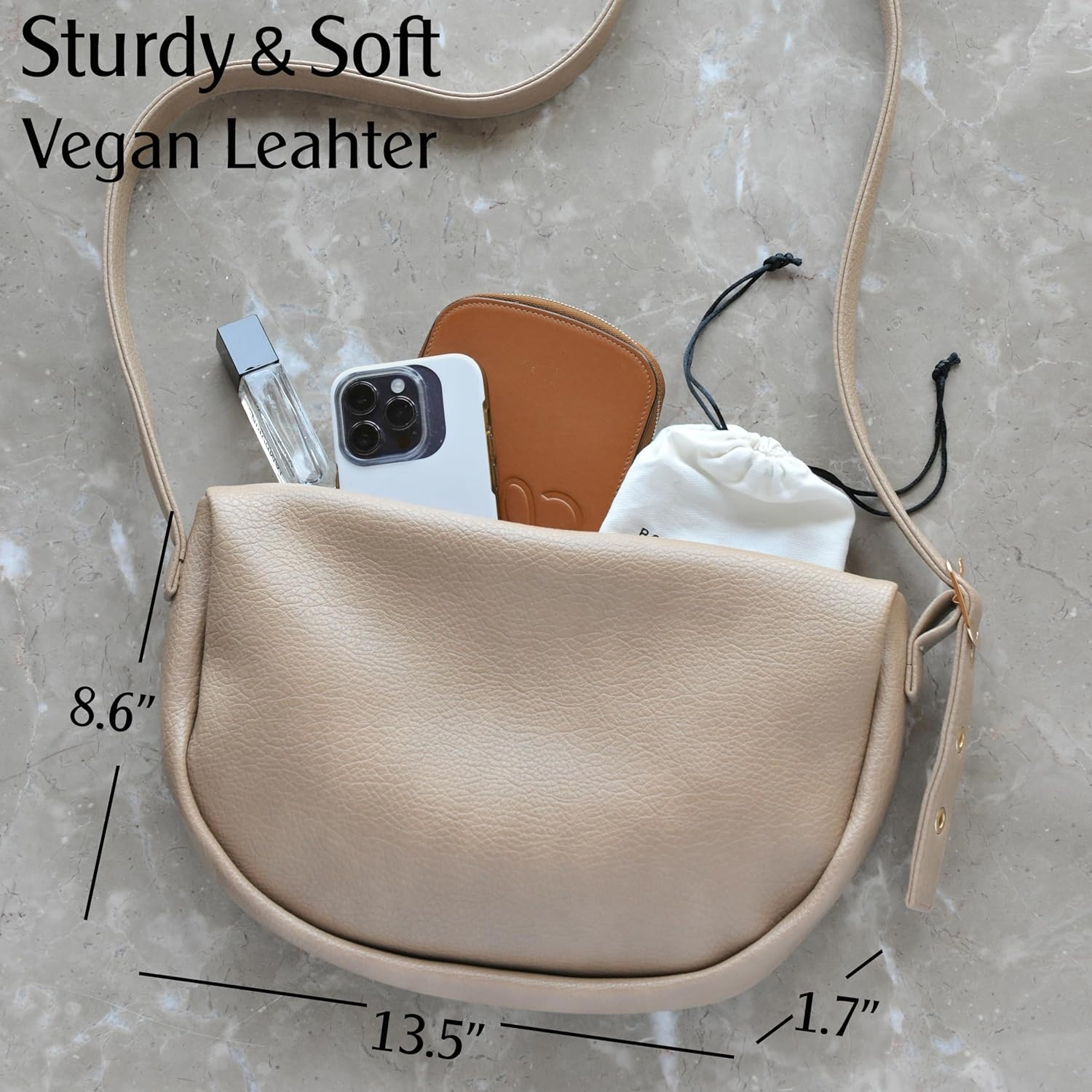 image:imageCrescent Crossbody Bag Hobo Sling Bag Women Vegan Leather Shoulder Handbag with Adjustable Strap Nude