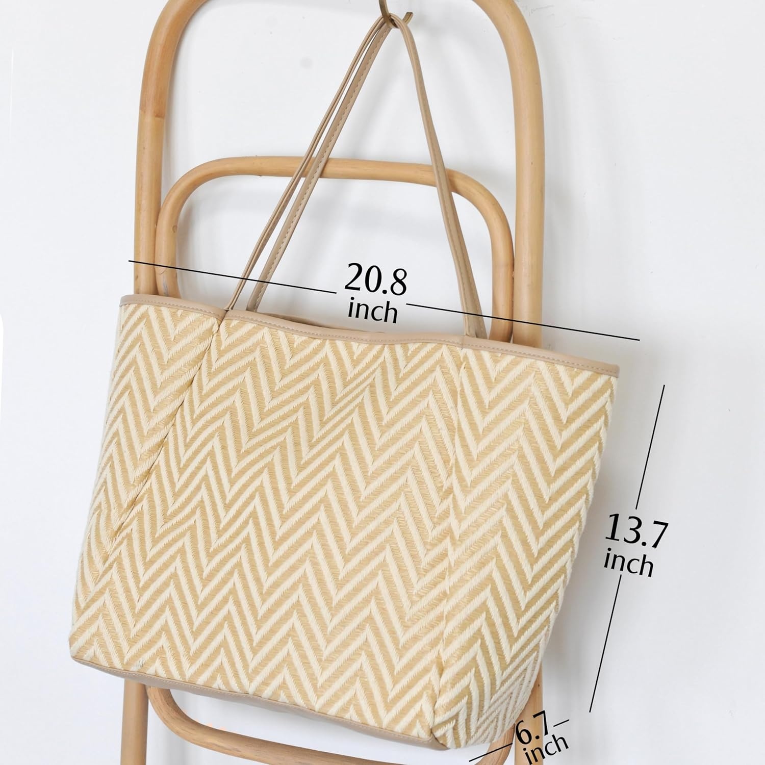 image:imageHOXIS Oversized Beach Tote with Vegan Leather Trim Women Shoulder Handbag