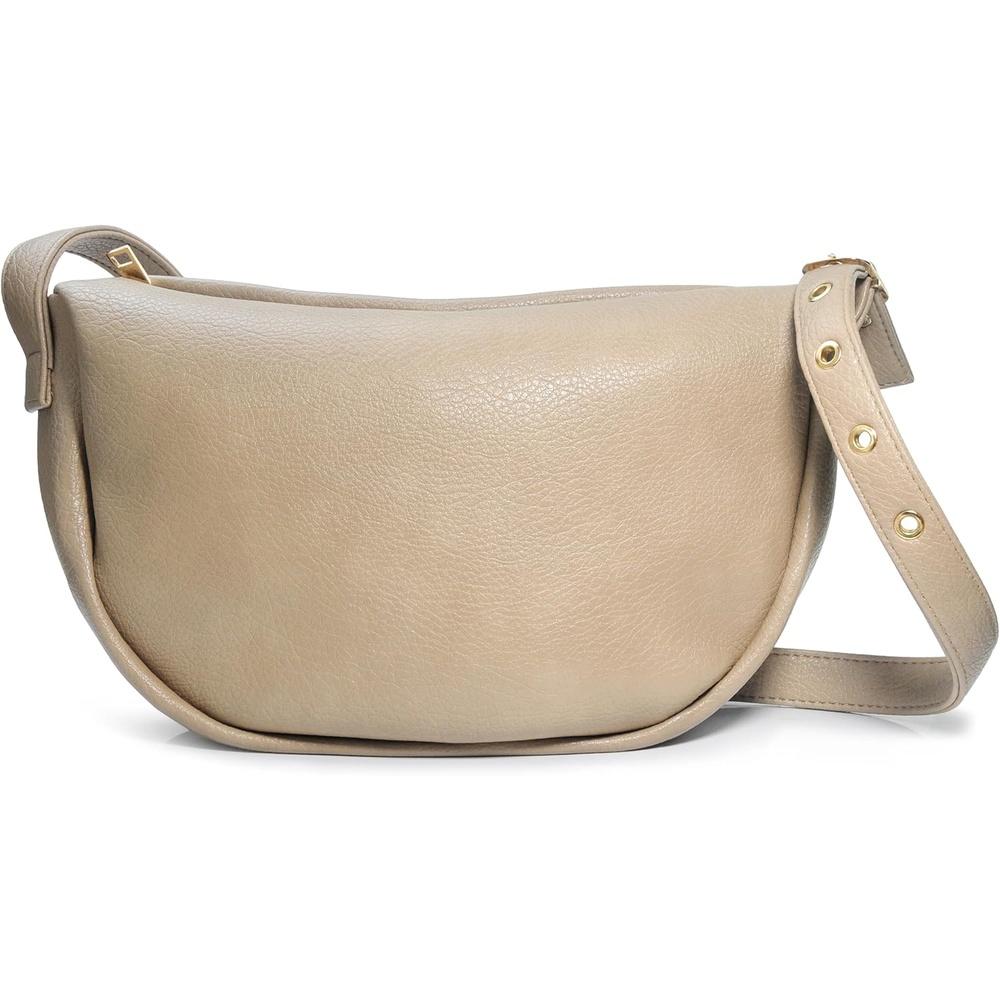 image:imageCrescent Crossbody Bag Hobo Sling Bag Women Vegan Leather Shoulder Handbag with Adjustable Strap Nude
