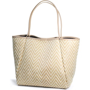 image:imageHOXIS Oversized Beach Tote with Vegan Leather Trim Women Shoulder Handbag